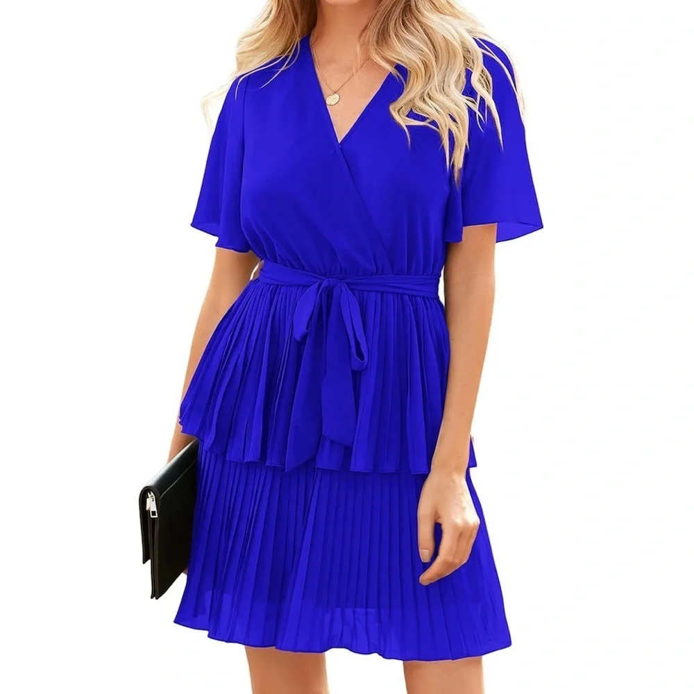 Brand New! Elegant Royal Blue Pleated Dress!